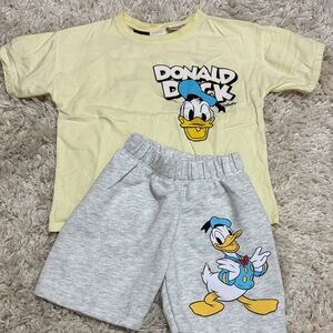Zara Yellow Donald Duck Tee and Gray Shorts Set